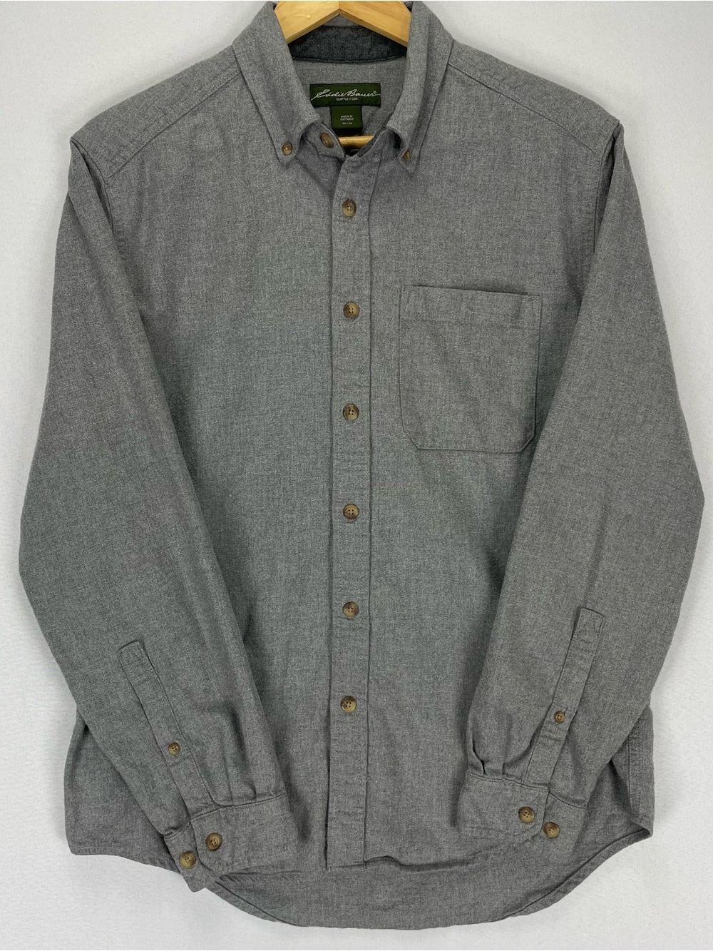 Eddie Bauer Flannel Shirt Men’s M Solid Gray Long Sleeve 100% Cotton Midweight